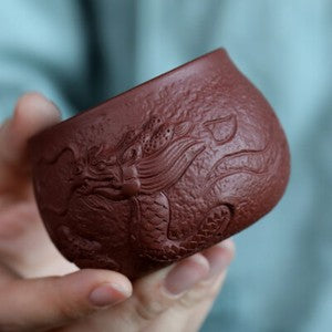 Handmade Tea Cup Dragon Carved Relief Authentic Yixing Zisha Master Cup Of Tea