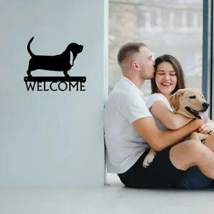 Basset Hound Dog Welcome Sign Wrought Iron Crafts Metal Ornaments Decoration