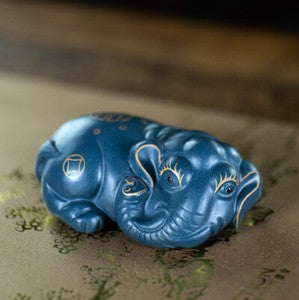 Creative Artware Table Decoration Yixing Zisha Green Clay Tea Pet Elephant China