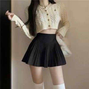 Summer High Waist Womens Sexy Mini Skirts Side Zipper Vintage Pleated Skirt