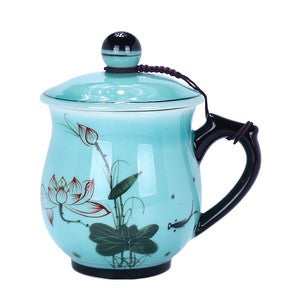 porcelain office cup 400ml handpainted craft lognquan celadon teacup with handle