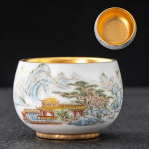 Gilding Hand Painted Tea Cup Fat Mutton Jade Porcelain Master Cup 180ml Tea Cup