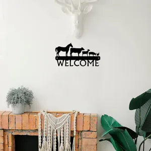 Farm Animals Welcome Sign - 12 inch Wide Metal Wall Art