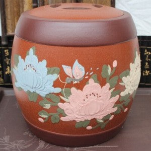 Real Yixing Zisha Purple Clay Tea Canister With Lid Sealed Floral Relief Big Jar