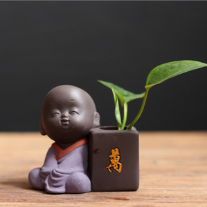 Chinese Family Yixing Purple Clay Monk Tea Pet Vase House Decor Kung Fu Tea Set