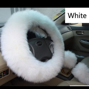 Universal 3Pcs Fur Wool Furry Fluffy Thick Car Steering Wheel Cover Accessories