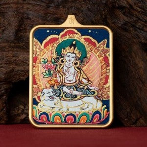 Tibetan Thangka Pendant Lhamo Jambhala Green Tara Amulet Car Hang Buddhist Charm