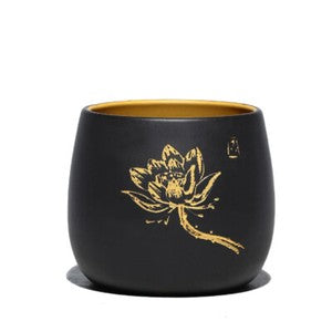 True Yixing Zisha Purple Grit Tea Cup Floral Lotus Design Handmade Master Cup
