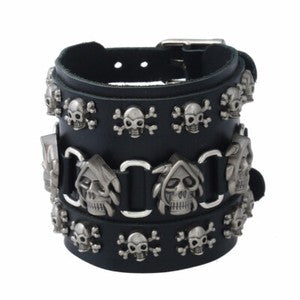 Gothic Punk Rock Skull & Spikes Leather Cuff Bracelet Studded Wristband Bold