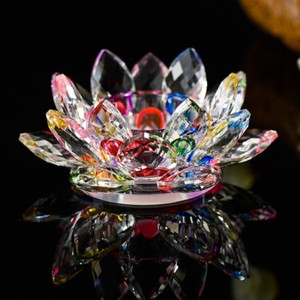 1PC Colorful Crystal Lotus Flower Candle Tea Light Holder Candlestick Deocr