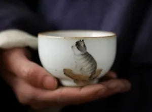 100cc China Song Dynasty Antique master tea cup ruyao cat ceramic cup