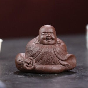 Chinese Tea Pet Yixing Zisha Purple Clay Buddha Statue Table Decoration Small