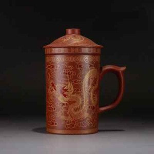 Yixing Dragon Phenix Purple Clay Tea Mug Lid Infuser Handmade Ceramic Teacup
