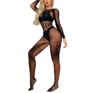 Sexy Women's Fishnet Mesh Full Bodysuit Long Sleeve Jumpsuits Bodystocking