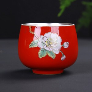 70ml Porcelain Glaze Silver Tea Cup Floral Painted Glaze Under Cups Tea Set