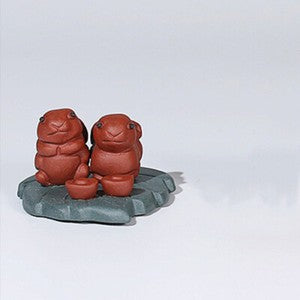 Rabbit On Leaf Mat Lovely Tea Pet Zisha Purple Clay Home Garden Decoration Small
