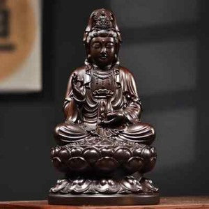 Lotus Guanyin Statue Safflower Pear Black Sandalwood Buddha Statue Home FengShui