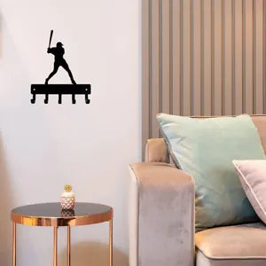 Baseball Batter Sport - Key Hooks Holder - 6 inch Wide Metal Wall Art