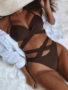 Womens High Waist Bandage Bikini Swimwear Push Up Swimsuit Cut Out Bathing suits