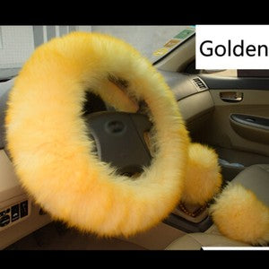 Universal 3Pcs Fur Wool Furry Fluffy Thick Car Steering Wheel Cover Accessories