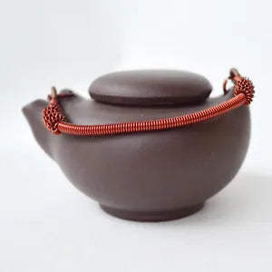 YIXING Clay Teapot 110ml Chinese Zisha Pot Handmade Copper Girder Gongfu Tea Set