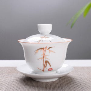 180ml Ceramic Tureen Bone China Tea Bowl Porcelain Gaiwan Cup & Cup Lid & Mat