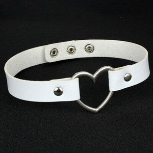 Gothic Punk White Pu Leather Spiked Rivet O-Ring Collar Stud Choker Necklace