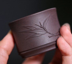 Tea Cup Bamboo Relief Handmade Carved Real Yixing Zisha Marked Kungfu Tea Cup