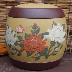 Real Yixing Zisha Purple Clay Tea Canister With Lid Sealed Floral Relief Big Jar