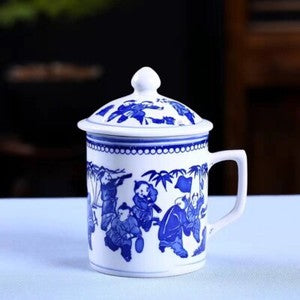 New Chinese Dragon Coffee Mug with Lid Porcelain Office China Tea Cups Gifts