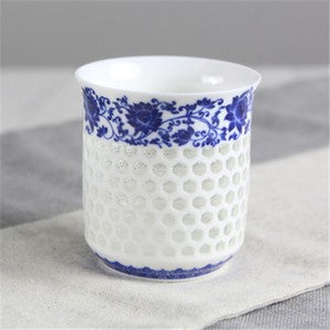 100ml Ceramic Tea Cup Blue White Cup For Coffee/tea Floral Hollow-out Design Cup