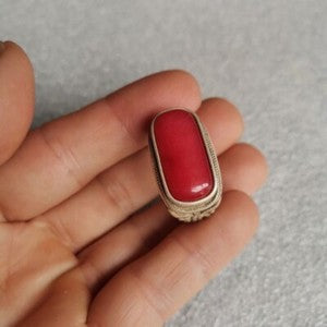 Chinese Old Antique Tibetan Inlaid Green Red Agate Gemstone Ring Collection