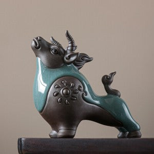 Chinese Ornament Yixing Zisha Purple Clay Tea Pet Brother Kiln Crackle Glaze OX