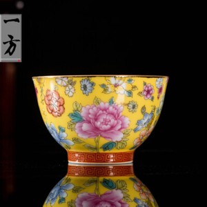 One Cup Color Enamel Craft Porcelain Tea Cup On Sales Peony Flower Print 85ml