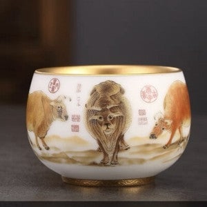 Gilding Hand Painted Tea Cup Fat Mutton Jade Porcelain Master Cup 180ml Tea Cup