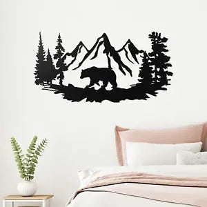 17.5”X9” Bear Wall Art for Cabin Hunting Pine Tree Cabin Lodge Metal Wall Decor