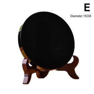 Natural Black Obsidian Scrying Mirror Heal Crystals Stone Round Plate With