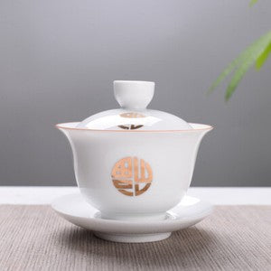 180ml Ceramic Tureen Bone China Tea Bowl Porcelain Gaiwan Cup & Cup Lid & Mat