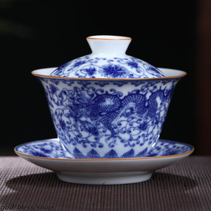 Jingdezhen Blue-and-white Porcelain Gaiwan Chinese Ceramic Tureen With Saucer