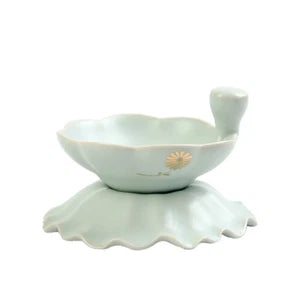 Health Care Pure Silver Inside Tea Cup Porcelain Ruyao Floral Tea Saucer Tea Set