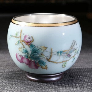 999 Silver gilt tea bowl Ru Kiln Antique Tea Cup Chinese kungfu master tea cup