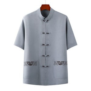 Chinese Traditional Summer Shirt Cotton Linen Shirts Men's Short Sleeve Tops