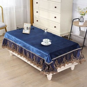 Rectangle Table Cover Cloth Velvet Embroidered Lace Trim Tablecloth Decor Luxury