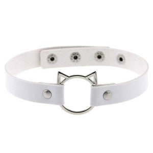 Gothic Punk White Pu Leather Spiked Rivet O-Ring Collar Stud Choker Necklace