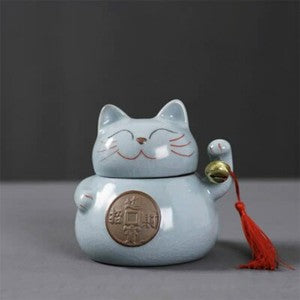 Ceramic Lucky Cat Tea Caddy Sealed Cans Food Container Candy Snacks Storage Tank