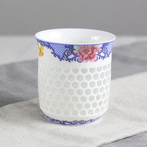 100ml Ceramic Tea Cup Blue White Cup For Coffee/tea Floral Hollow-out Design Cup