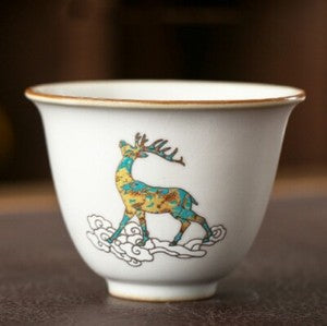 ruyao craft crackle glaze porcelain tea cup 100ml ox deer print personal cup new