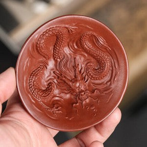 Handmade Tea Cup Dragon Carved Master Cup Real Yixing Zisha Purple Clay 50ml Cup