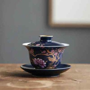 Palace Enamel Ceramic Gaiwan Teacup Hand Painted Flower Pattern Tea Bowl