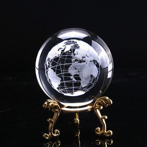60mm 3D Crystal Earth Ball Glass Laser Engraved Miniature Earth Model Sphere